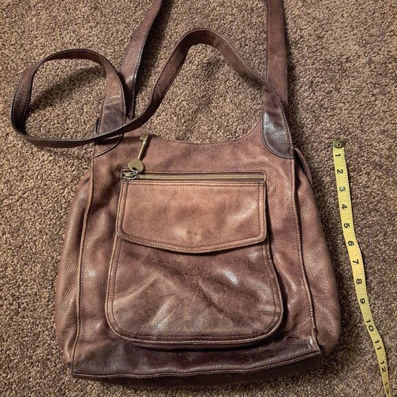 Vintage Fossil Leather Brown Purse #75082 With Double Straps & Lots of Storage - Picture 11 of 13